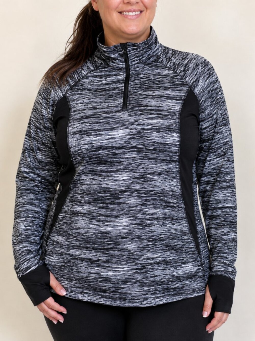 Tek Gear DryTek Women’s XL Quarter Zip Athletic Pullover Gray Black